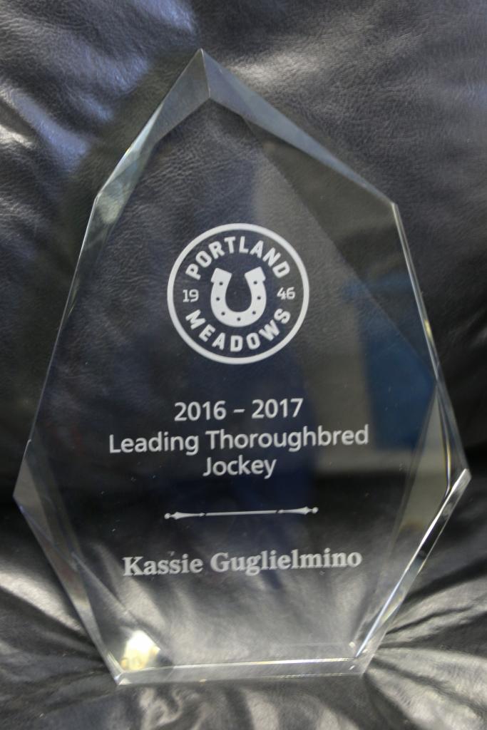 Portland Meadows' leading jockey award. (Julie June Stewart photo)